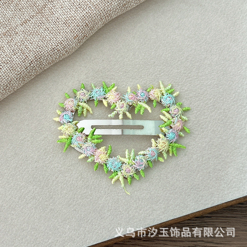 Chinese Embroidery High-end Pink Flower Hair Clip for Women 2025 New Sweet Heart BB Clip Forehead Side Bangs Hairpin Hair Accessory