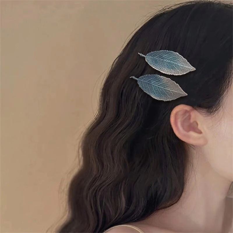 Cute Butterfly Fresh Girl Embroidered Leaf Hair Clip Women Bangs Broken Hair BB Clip Elegant Temperament Gradient Side Hair Clip