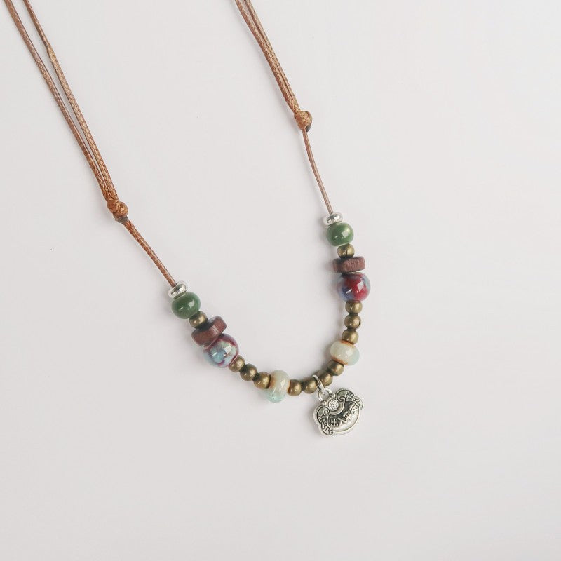 Butterfly Ethnic Style Ceramic Long Sweater Chain Women's Ancient Style Pendant Retro Chinese Style Butterfly Necklace Wholesale