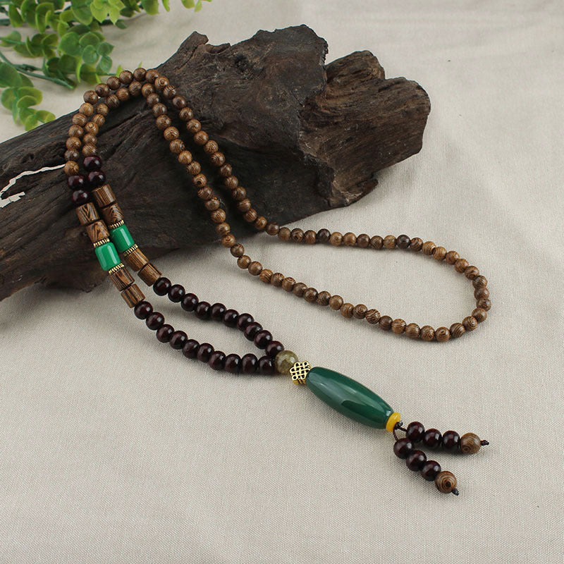 Ethnic Style Retro Long Wooden Sweater Chain Bodhi Pendant Wooden Bead Necklace Men's and Women's Cotton and Linen Pendant Accessories Wholesale