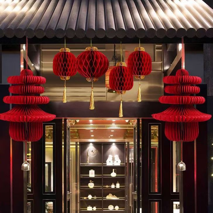 New Year 3D Spring Character Honeycomb Lantern Hanging Decoration Gourd Honeycomb Ball Ornament Door Wall Hanging Spring Festival New Year Arrangement