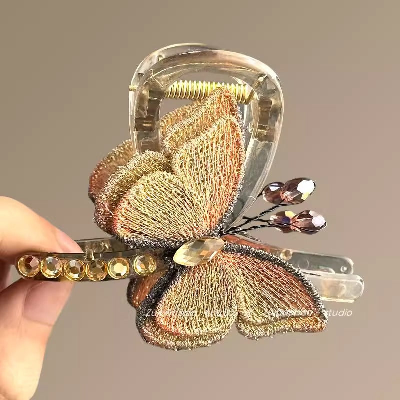 Butterfly Temperament Chinese Retro Style Embroidered Butterfly Claw Clip Back of Head Half Updo Shark Clip Hair Accessory Travel Hairpin