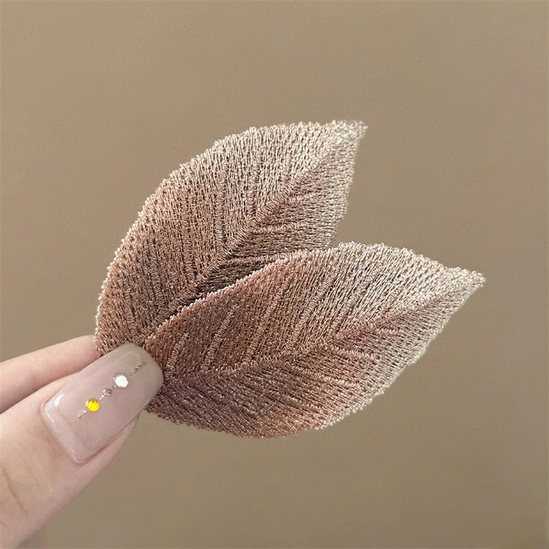 Cute Butterfly Fresh Girl Embroidered Leaf Hair Clip Women Bangs Broken Hair BB Clip Elegant Temperament Gradient Side Hair Clip