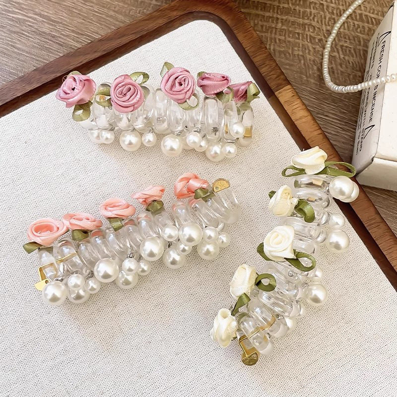 New Sweet Butterfly Rose Beaded Telephone Wire Hair Tie Ponytail Bubble Braid Magic Braiding Rope Hair Accessory