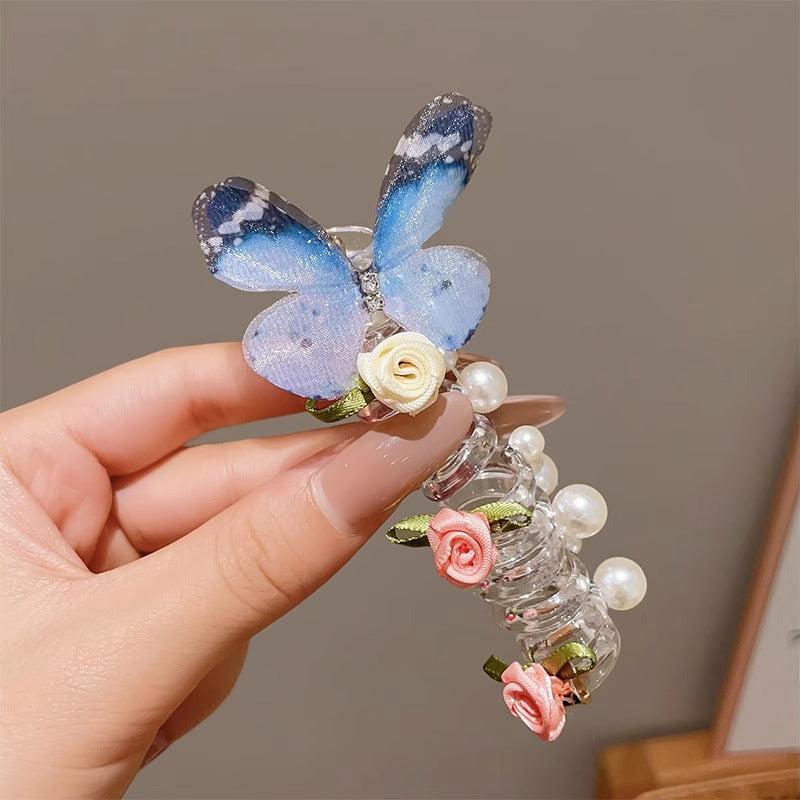 New Sweet Butterfly Rose Beaded Telephone Wire Hair Tie Ponytail Bubble Braid Magic Braiding Rope Hair Accessory