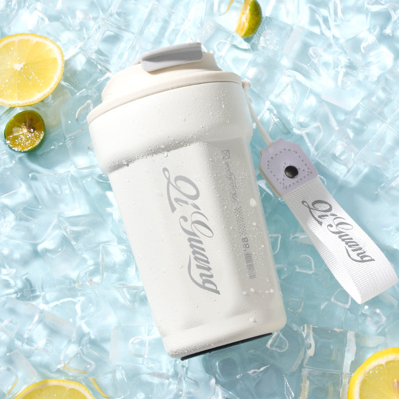 New 316 Coffee Cup Lily of the Valley Insulated Cup Student High-Value Travel Cup Car Dual Drinking Straw Water Cup