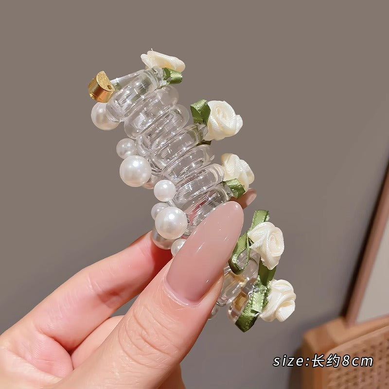 New Sweet Butterfly Rose Beaded Telephone Wire Hair Tie Ponytail Bubble Braid Magic Braiding Rope Hair Accessory