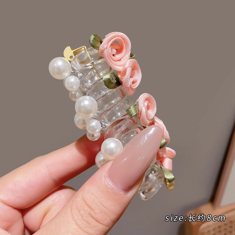 New Sweet Butterfly Rose Beaded Telephone Wire Hair Tie Ponytail Bubble Braid Magic Braiding Rope Hair Accessory