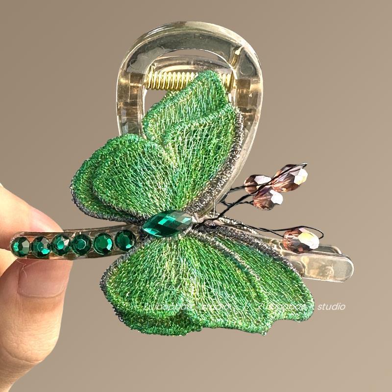 Butterfly Temperament Chinese Retro Style Embroidered Butterfly Claw Clip Back of Head Half Updo Shark Clip Hair Accessory Travel Hairpin
