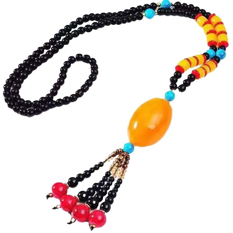 Chinese Style Long Elephant Sweater Chain Simple Ethnic Style Water Drop Decorative Necklace Accessory for Women Retro