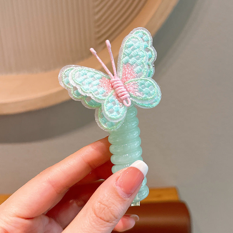 New Sweet Butterfly Rose Beaded Telephone Wire Hair Tie Ponytail Bubble Braid Magic Braiding Rope Hair Accessory