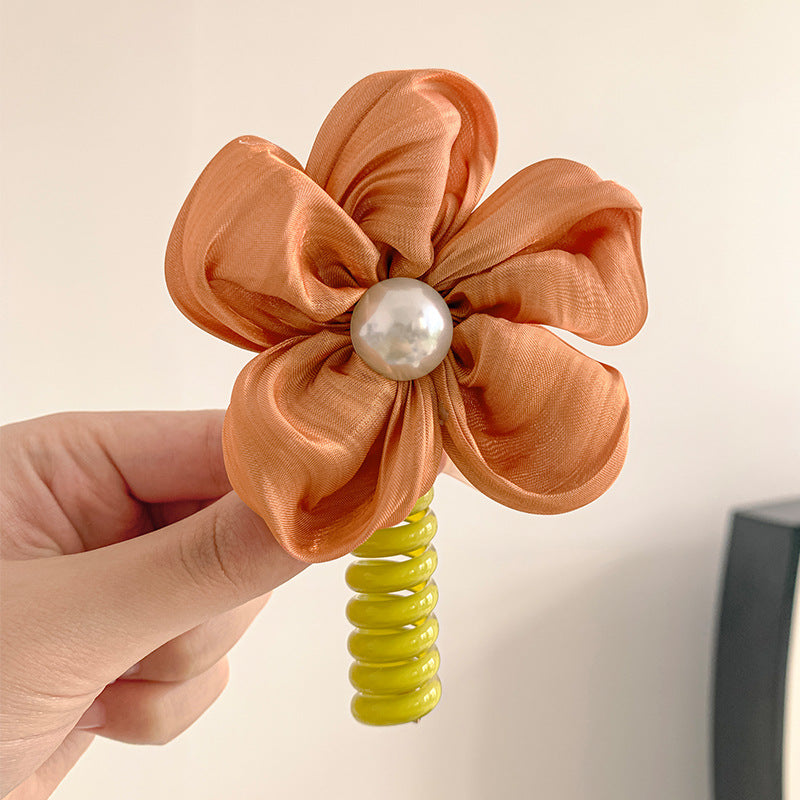 New Sweet Butterfly Rose Beaded Telephone Wire Hair Tie Ponytail Bubble Braid Magic Braiding Rope Hair Accessory