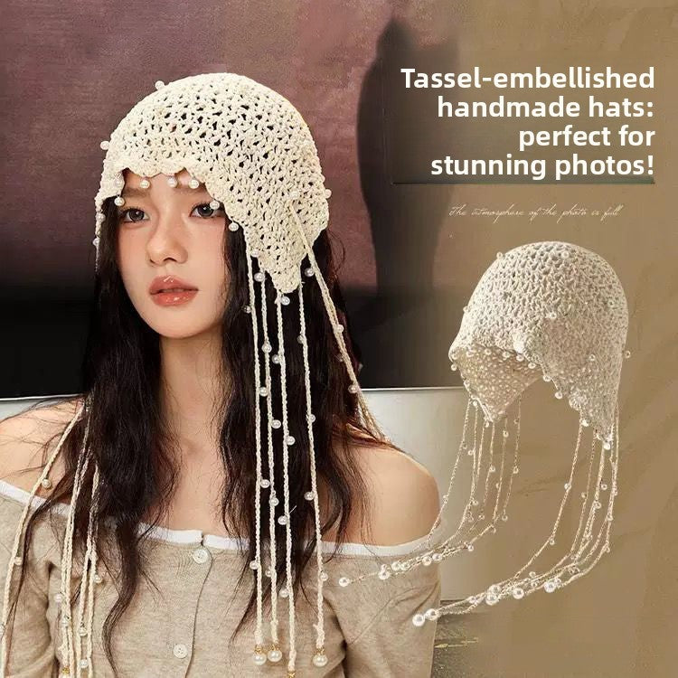 Hollow Knitted Hat Crochet Sweet Artistic Retro Wool Hat Slouchy Hat