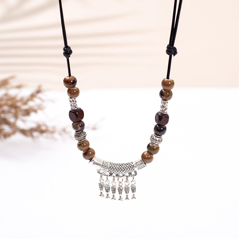 Butterfly Ethnic Style Ceramic Long Sweater Chain Women's Ancient Style Pendant Retro Chinese Style Butterfly Necklace Wholesale