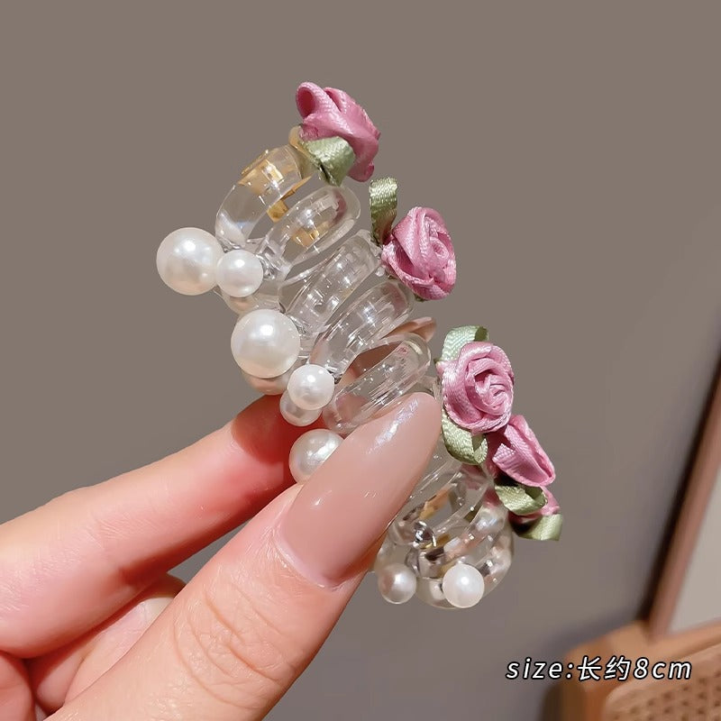 New Sweet Butterfly Rose Beaded Telephone Wire Hair Tie Ponytail Bubble Braid Magic Braiding Rope Hair Accessory