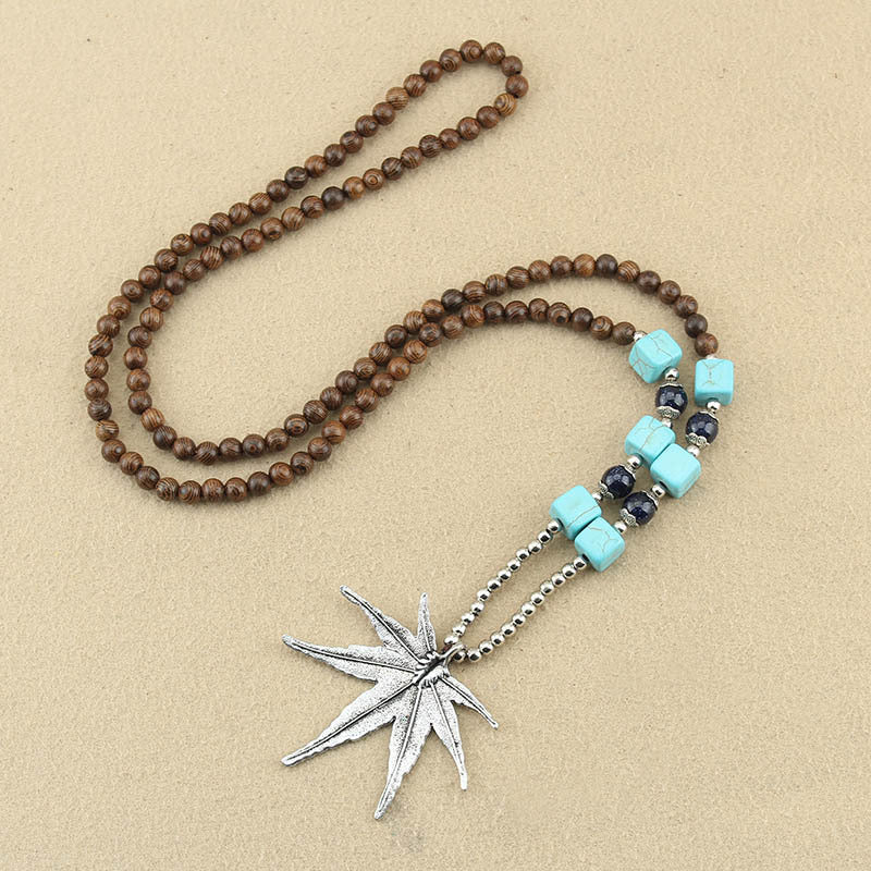 Ethnic Style Retro Long Wooden Sweater Chain Bodhi Pendant Wooden Bead Necklace Men's and Women's Cotton and Linen Pendant Accessories Wholesale