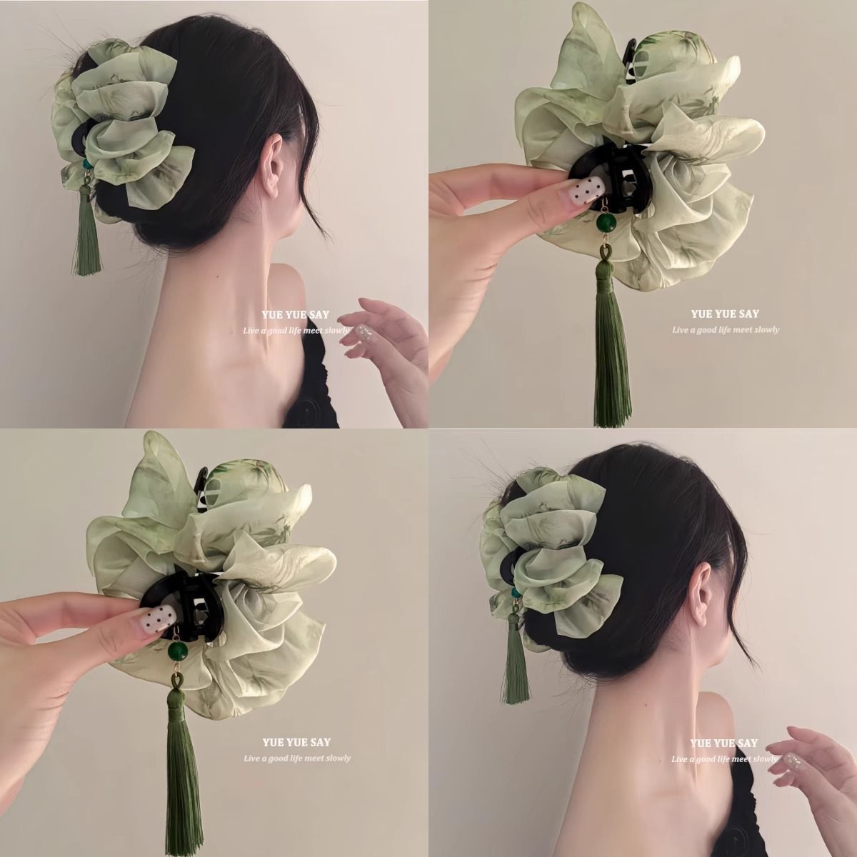 New Chinese Style Retro Tassel Cloud Mesh Hair Claw Elegant Fashion Shark Clip Travel Hairpin