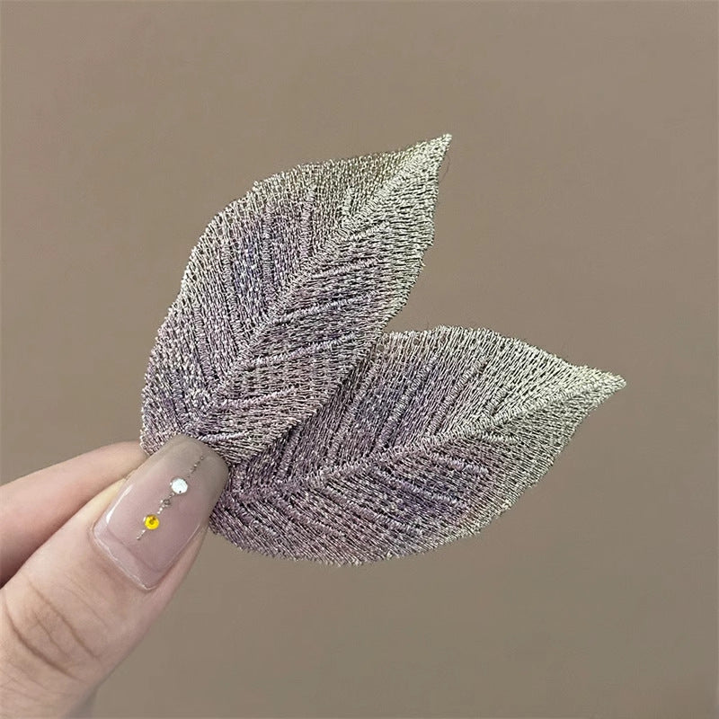 Cute Butterfly Fresh Girl Embroidered Leaf Hair Clip Women Bangs Broken Hair BB Clip Elegant Temperament Gradient Side Hair Clip