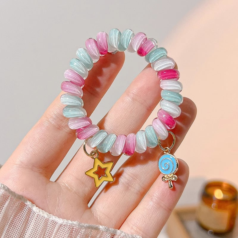 New Sweet Butterfly Rose Beaded Telephone Wire Hair Tie Ponytail Bubble Braid Magic Braiding Rope Hair Accessory