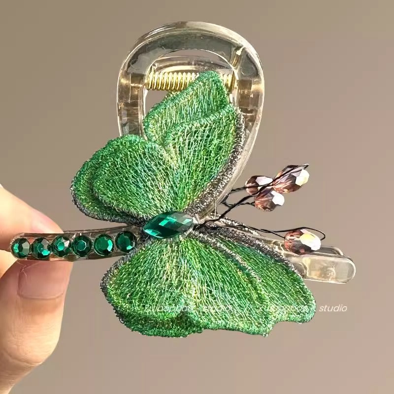 Butterfly Temperament Chinese Retro Style Embroidered Butterfly Claw Clip Back of Head Half Updo Shark Clip Hair Accessory Travel Hairpin