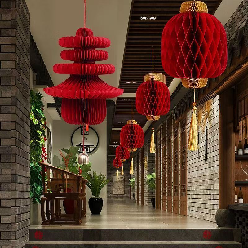 New Year 3D Spring Character Honeycomb Lantern Hanging Decoration Gourd Honeycomb Ball Ornament Door Wall Hanging Spring Festival New Year Arrangement
