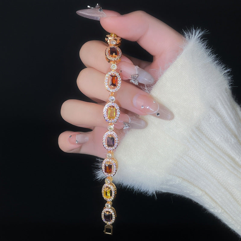 Chinese Colorful Bracelet for Women Fashionable Light Luxury High-end Zircon Jewelry Elegant Design Accessories