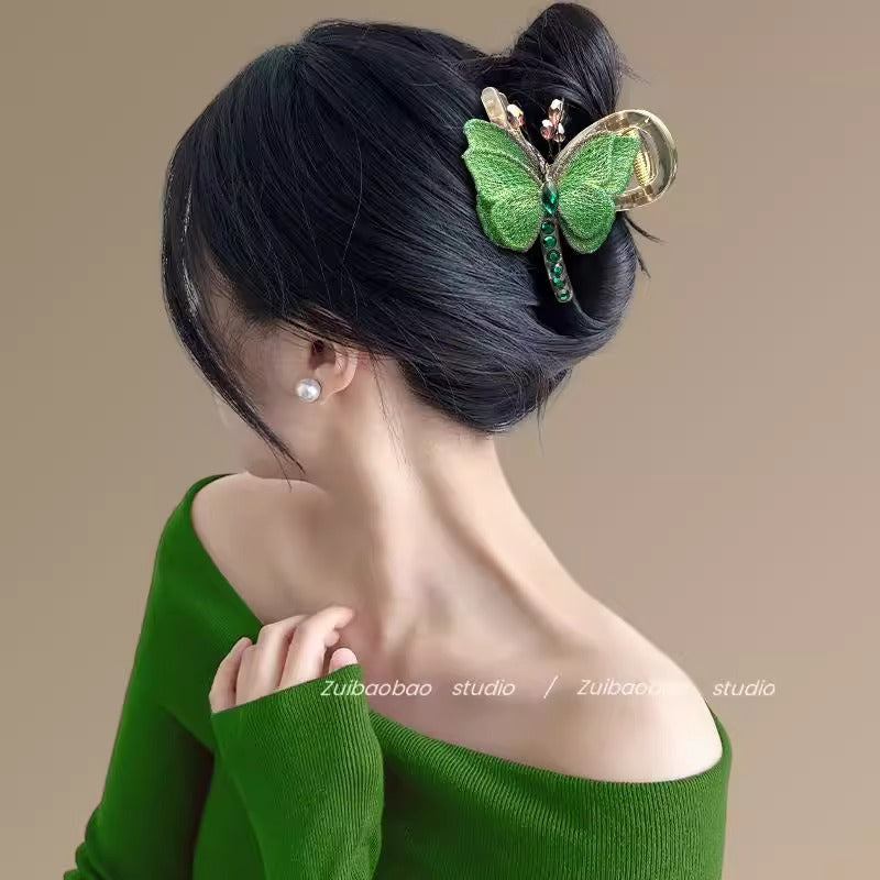 Butterfly Temperament Chinese Retro Style Embroidered Butterfly Claw Clip Back of Head Half Updo Shark Clip Hair Accessory Travel Hairpin