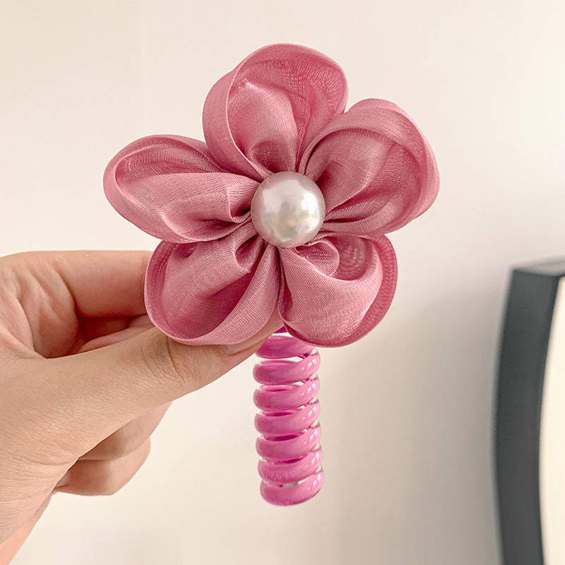 New Sweet Butterfly Rose Beaded Telephone Wire Hair Tie Ponytail Bubble Braid Magic Braiding Rope Hair Accessory