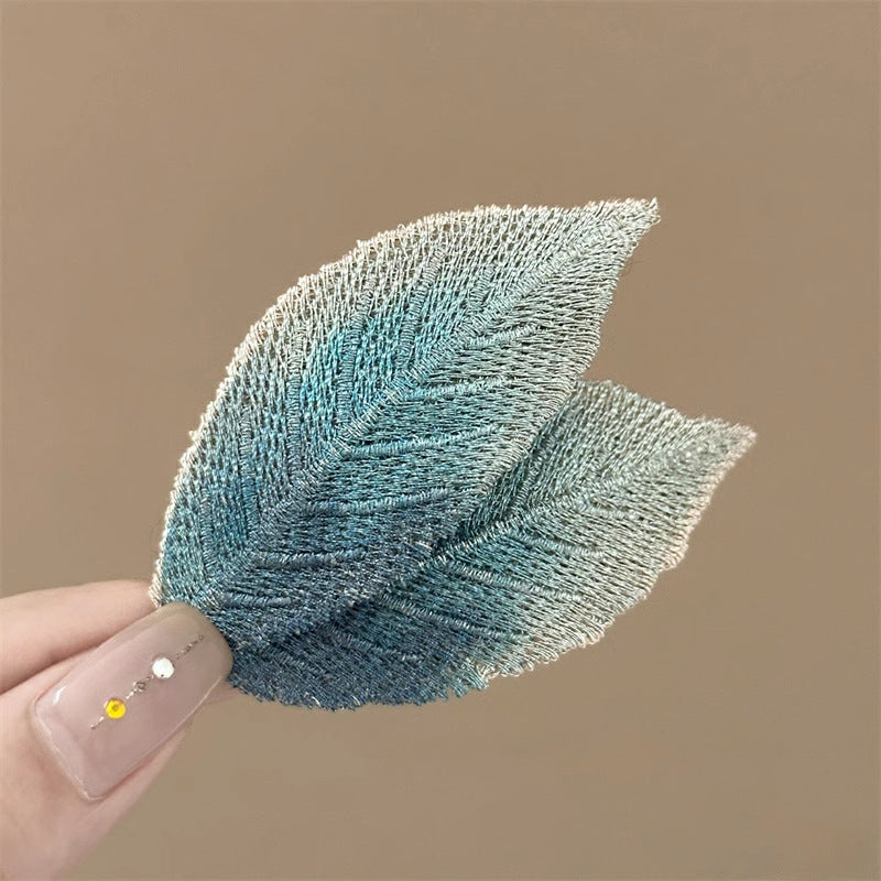 Cute Butterfly Fresh Girl Embroidered Leaf Hair Clip Women Bangs Broken Hair BB Clip Elegant Temperament Gradient Side Hair Clip