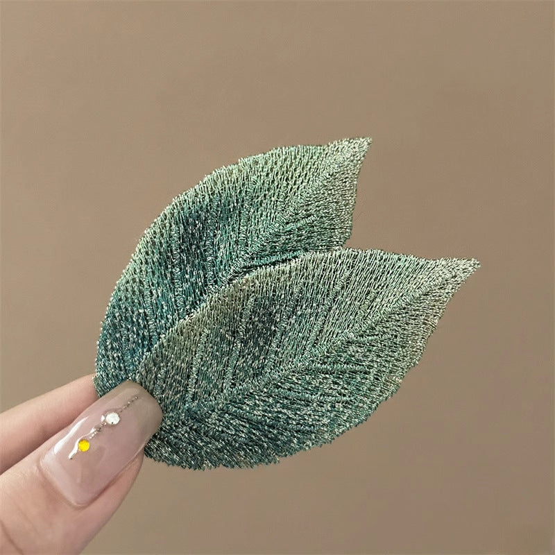 Cute Butterfly Fresh Girl Embroidered Leaf Hair Clip Women Bangs Broken Hair BB Clip Elegant Temperament Gradient Side Hair Clip