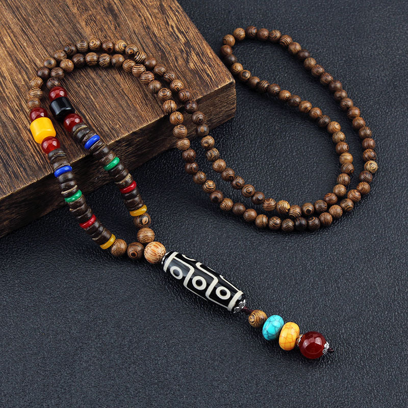 Ethnic Style Retro Long Wooden Sweater Chain Bodhi Pendant Wooden Bead Necklace Men's and Women's Cotton and Linen Pendant Accessories Wholesale