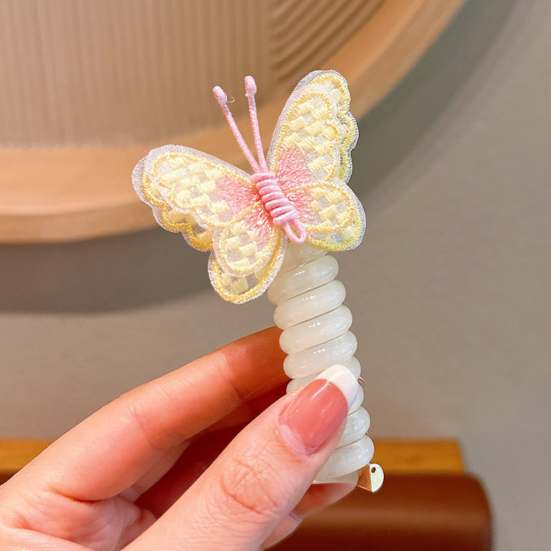 New Sweet Butterfly Rose Beaded Telephone Wire Hair Tie Ponytail Bubble Braid Magic Braiding Rope Hair Accessory