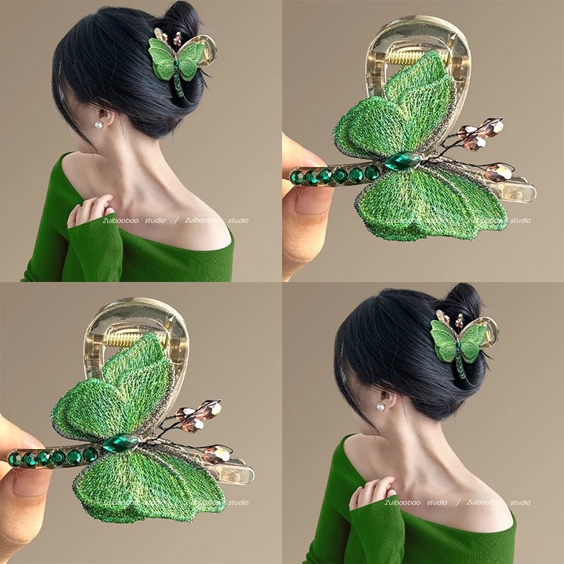 Butterfly Temperament Chinese Retro Style Embroidered Butterfly Claw Clip Back of Head Half Updo Shark Clip Hair Accessory Travel Hairpin