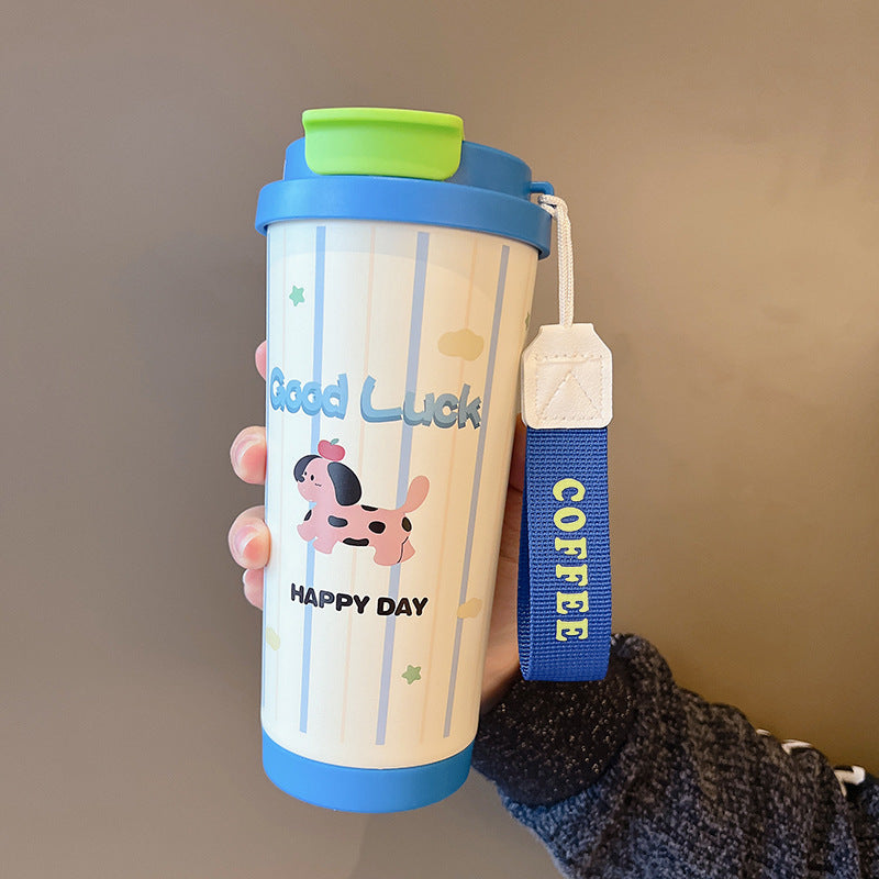 New 316 Coffee Cup Lily of the Valley Insulated Cup Student High-Value Travel Cup Car Dual Drinking Straw Water Cup