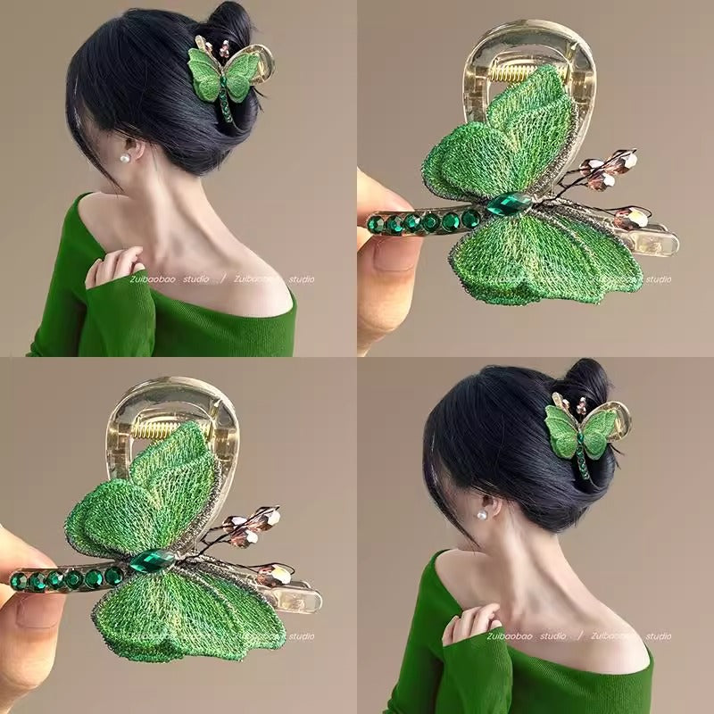 Butterfly Temperament Chinese Retro Style Embroidered Butterfly Claw Clip Back of Head Half Updo Shark Clip Hair Accessory Travel Hairpin