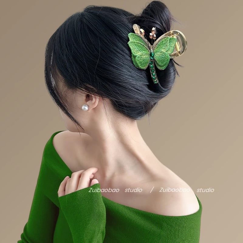 Butterfly Temperament Chinese Retro Style Embroidered Butterfly Claw Clip Back of Head Half Updo Shark Clip Hair Accessory Travel Hairpin