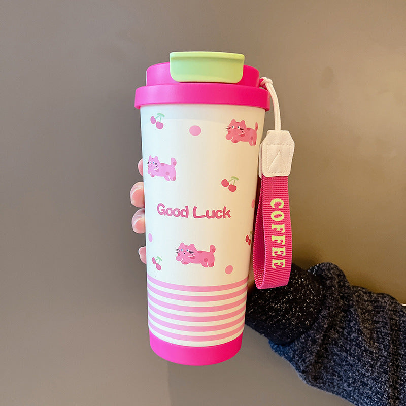 New 316 Coffee Cup Lily of the Valley Insulated Cup Student High-Value Travel Cup Car Dual Drinking Straw Water Cup