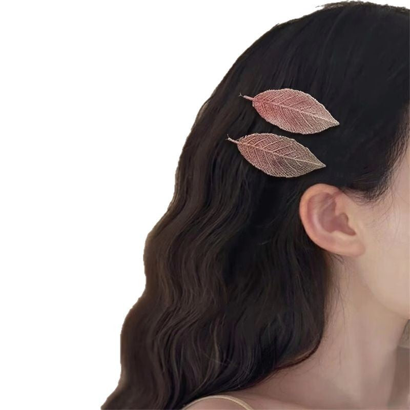 Cute Butterfly Fresh Girl Embroidered Leaf Hair Clip Women Bangs Broken Hair BB Clip Elegant Temperament Gradient Side Hair Clip