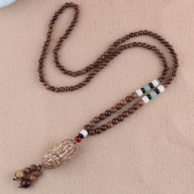 Ethnic Style Retro Long Wooden Sweater Chain Bodhi Pendant Wooden Bead Necklace Men's and Women's Cotton and Linen Pendant Accessories Wholesale