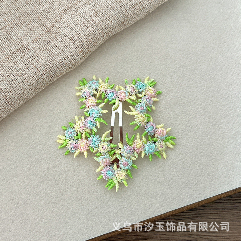 Chinese Embroidery High-end Pink Flower Hair Clip for Women 2025 New Sweet Heart BB Clip Forehead Side Bangs Hairpin Hair Accessory