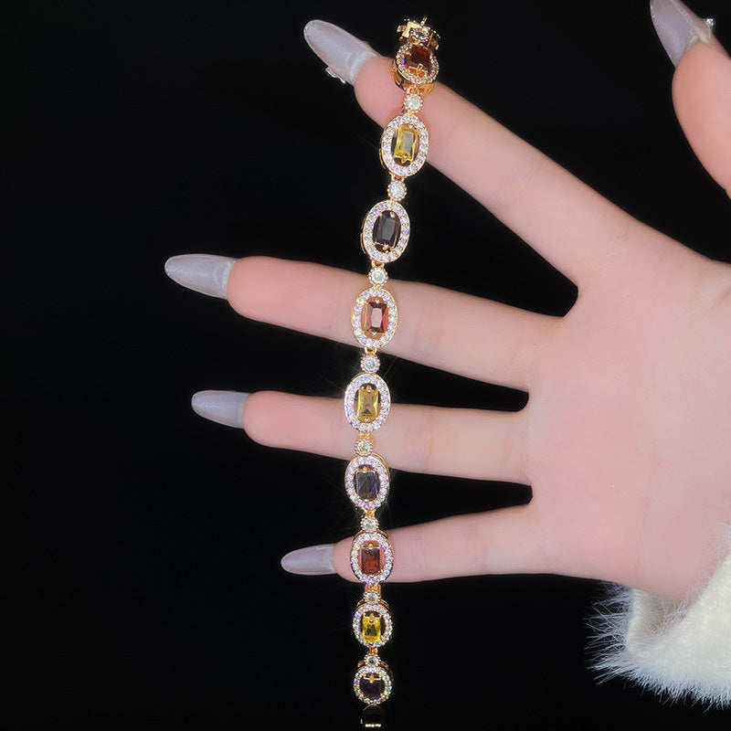 Chinese Colorful Bracelet for Women Fashionable Light Luxury High-end Zircon Jewelry Elegant Design Accessories