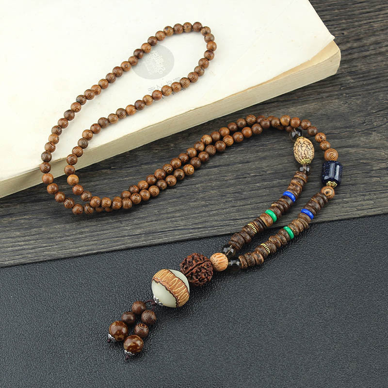 Ethnic Style Retro Long Wooden Sweater Chain Bodhi Pendant Wooden Bead Necklace Men's and Women's Cotton and Linen Pendant Accessories Wholesale