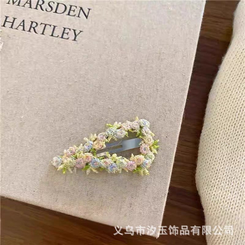 Chinese Embroidery High-end Pink Flower Hair Clip for Women 2025 New Sweet Heart BB Clip Forehead Side Bangs Hairpin Hair Accessory