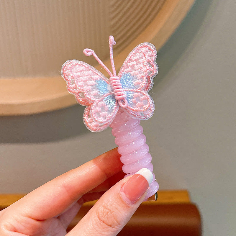 New Sweet Butterfly Rose Beaded Telephone Wire Hair Tie Ponytail Bubble Braid Magic Braiding Rope Hair Accessory