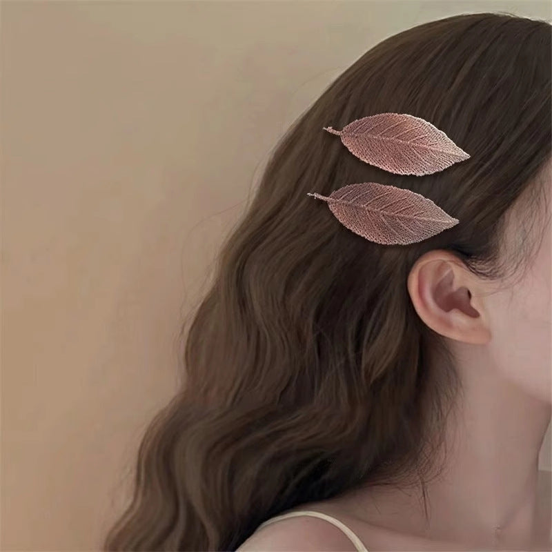 Cute Butterfly Fresh Girl Embroidered Leaf Hair Clip Women Bangs Broken Hair BB Clip Elegant Temperament Gradient Side Hair Clip