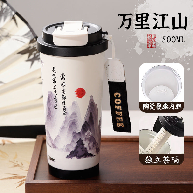New 316 Coffee Cup Lily of the Valley Insulated Cup Student High-Value Travel Cup Car Dual Drinking Straw Water Cup