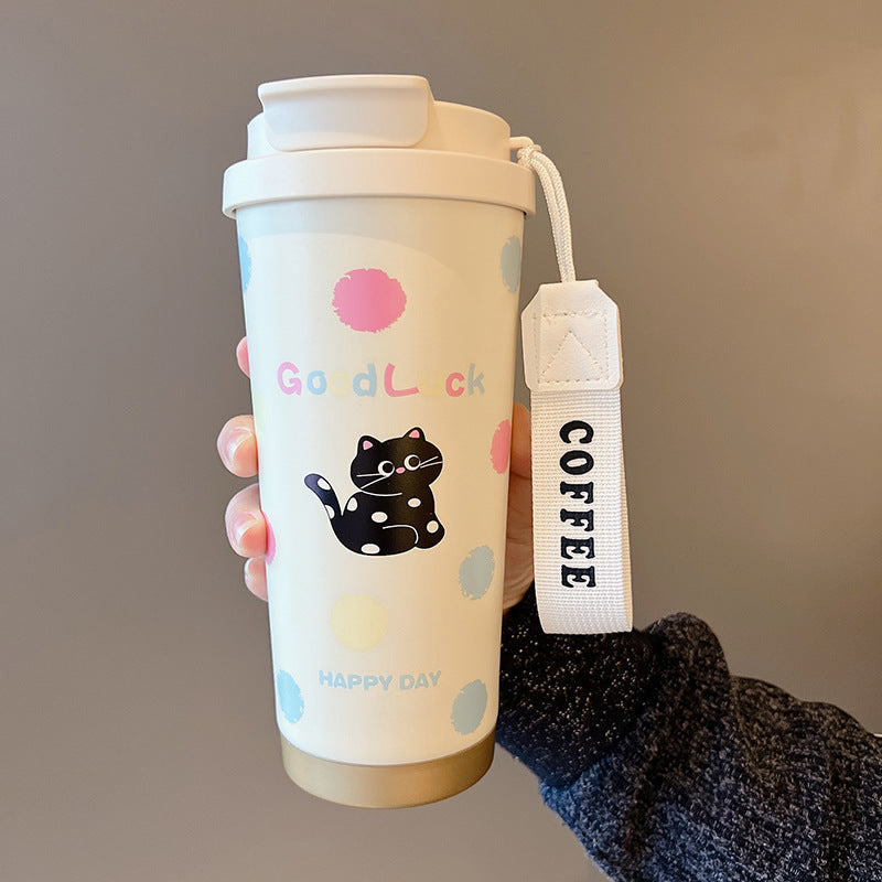 New 316 Coffee Cup Lily of the Valley Insulated Cup Student High-Value Travel Cup Car Dual Drinking Straw Water Cup