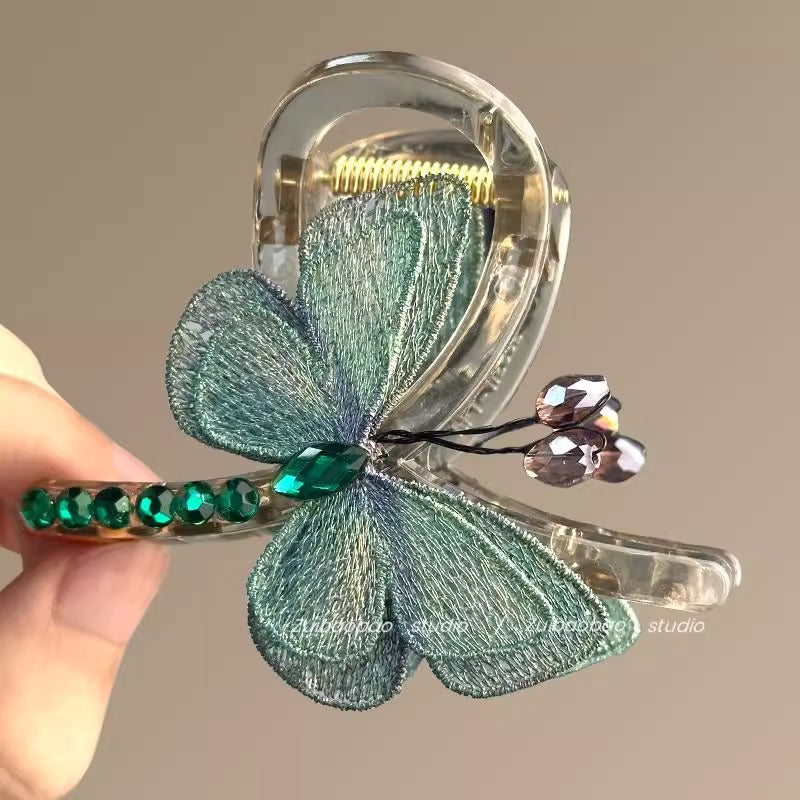Butterfly Temperament Chinese Retro Style Embroidered Butterfly Claw Clip Back of Head Half Updo Shark Clip Hair Accessory Travel Hairpin