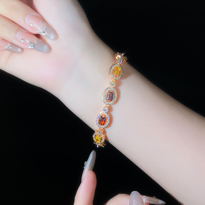 Chinese Colorful Bracelet for Women Fashionable Light Luxury High-end Zircon Jewelry Elegant Design Accessories